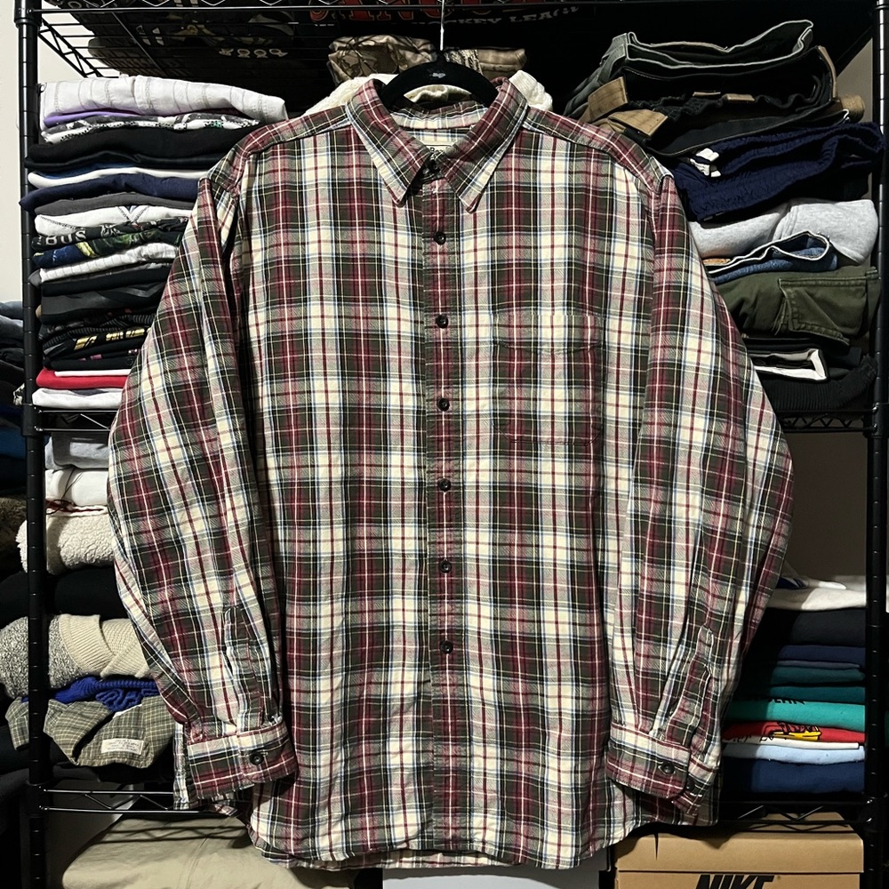 L.L. Bean Red and Green Plaid Button-Down Shirt